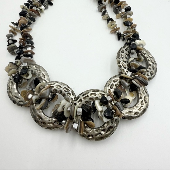 Vintage Cg Signed Gemstone Silver Tone Chain Chunky Statement Necklace - Picture 5 of 8